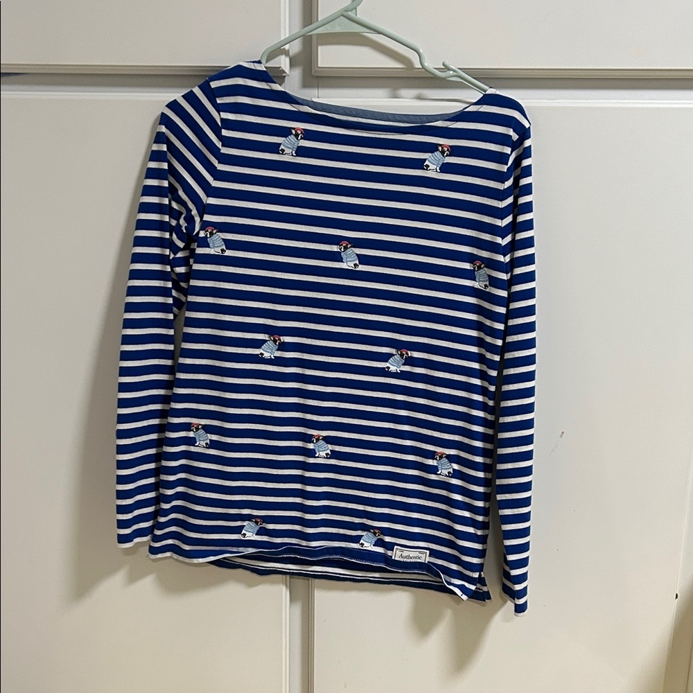 Talbots French Bulldog Striped Boatneck Long Sleeve Cotton Top XS